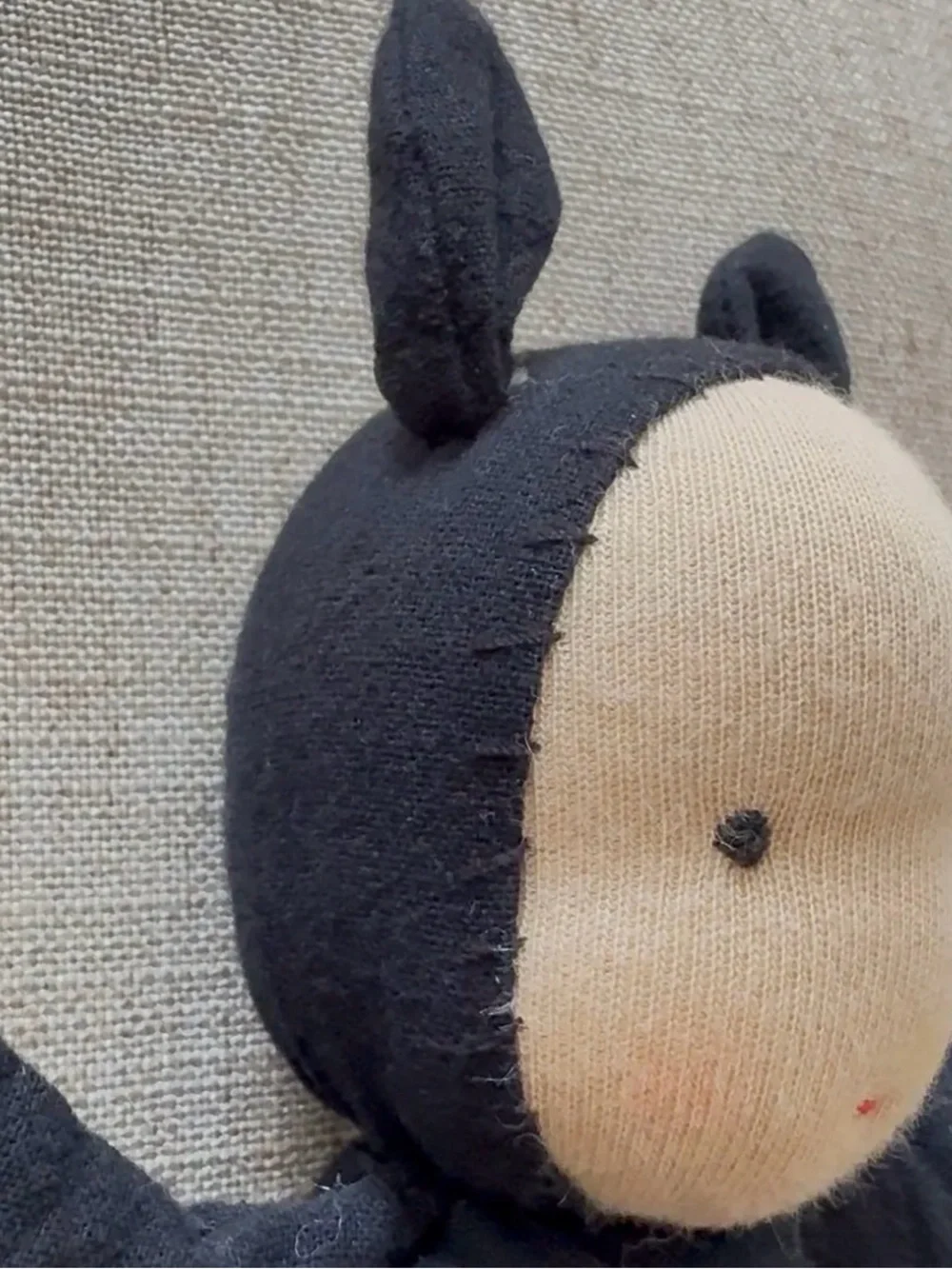 Little Kin Black Bat Plush Toy with Cream Face - Soft Stuffed Animal handmade